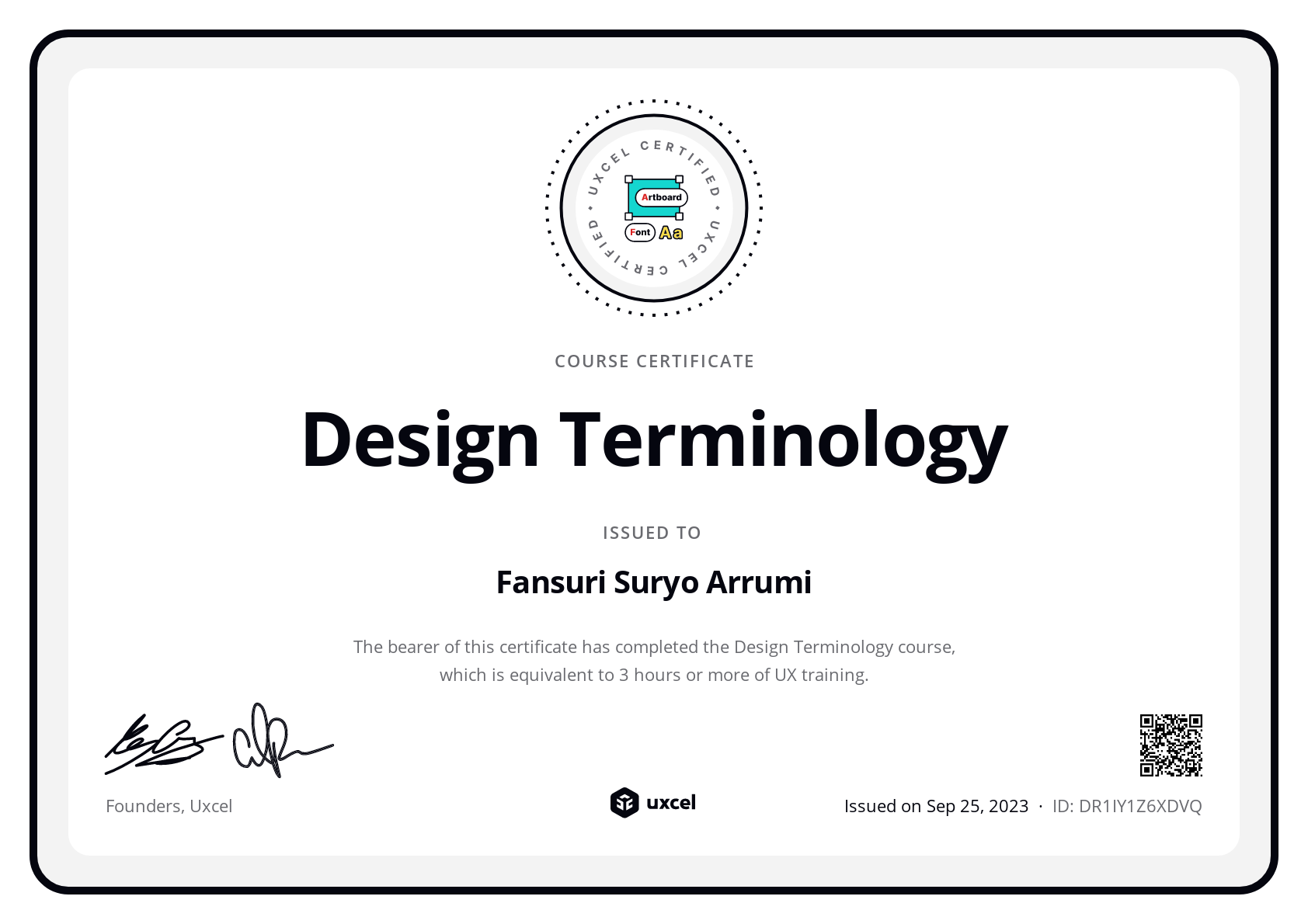 Fansuri Suryo Arrumi's certificate